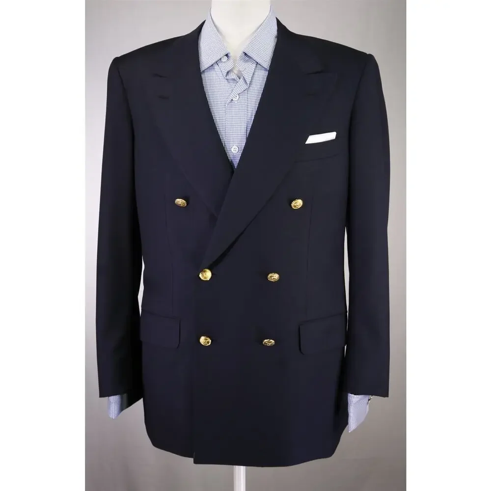 Tincati Saint Andrews Navy 2B Double Breasted Gold Button Wool Blazer Jacket 38S